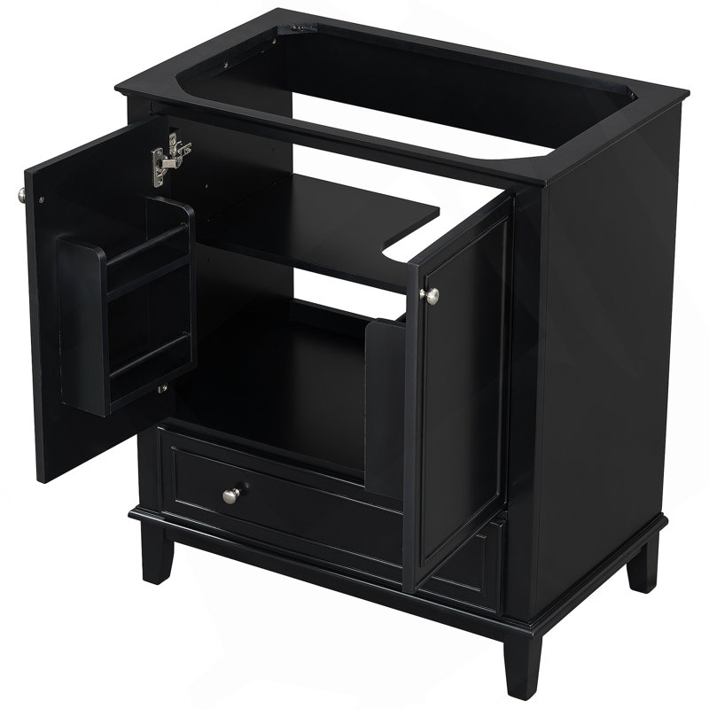 Meuble-lavabo 30 po sans lavabo, base seulement, armoire de salle de bain multifonctionnelle avec portes et tiroir, cadre solide et panneau de fibres à densité moyenne, noir
