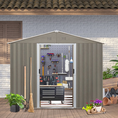 8x10 Metal Outdoor Storage Shed Gray -  HOA.WWC, 8X10SHEDNOWINGRAY