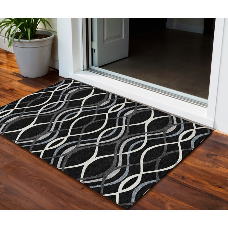 Tapis intérieur gris lavable abstrait 3 pi x 5 pi