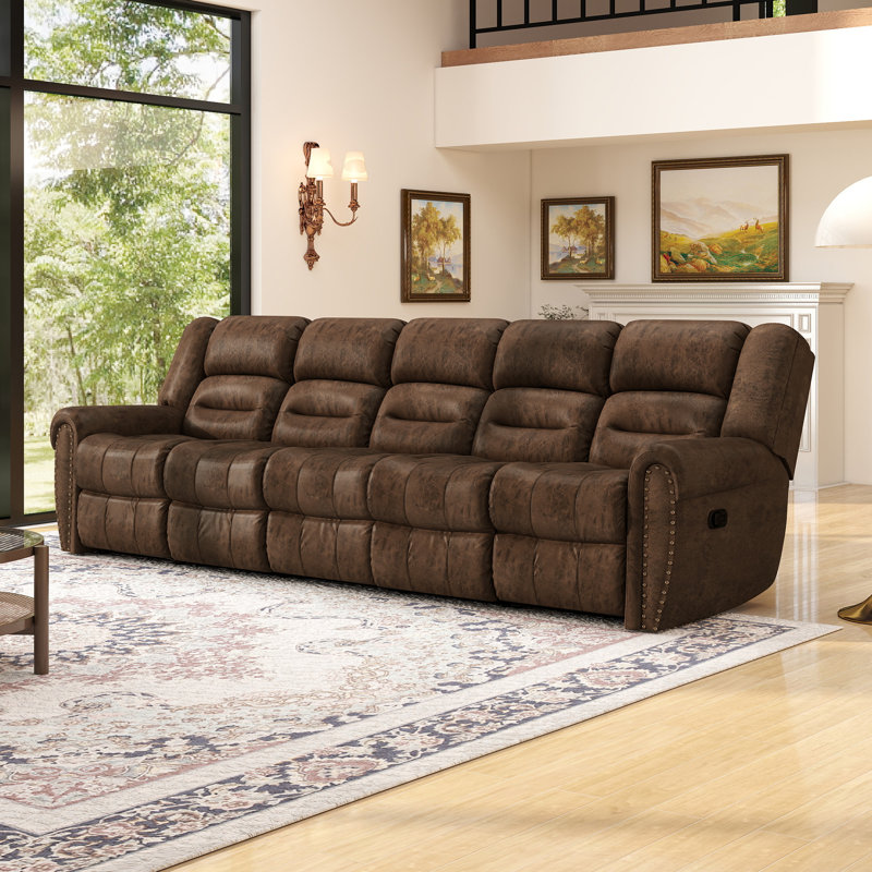 Canapé d'angle inclinable manuel en cuir végétalien de 129,6 po de large, Brown