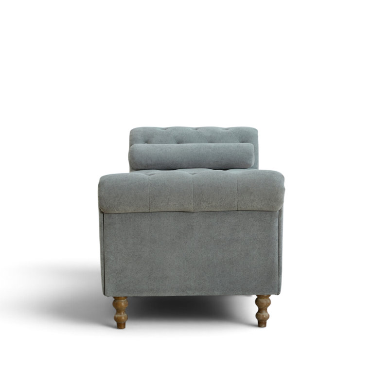 Banc rembourré 87 po avec accoudoirs roulés et 2 coussins, Gris