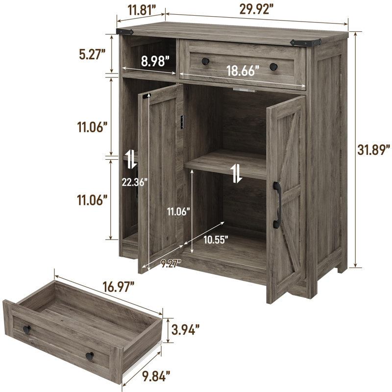 Farmhouse Storage Cabinet With 2 Barn Doors, Gray