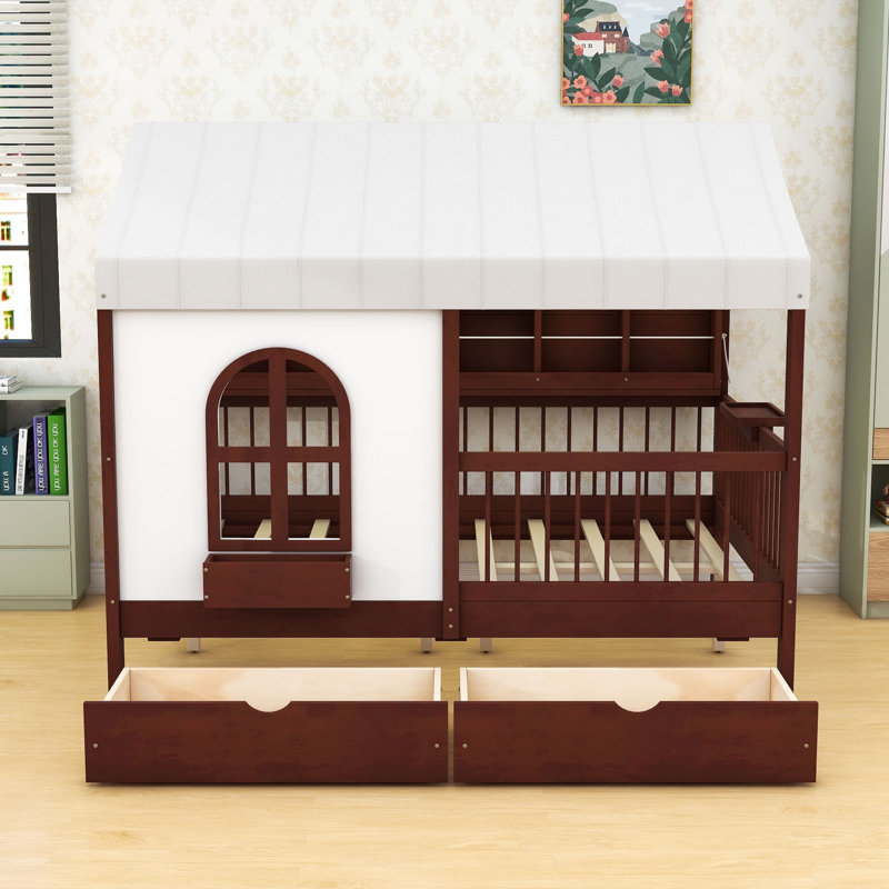 Lit double en bois avec 2 tiroirs, bande DEL, tablettes et ports USB