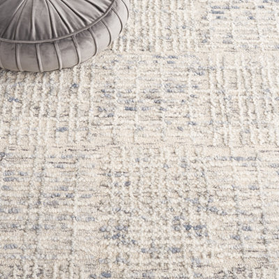 Westhoughton Abstract Hand Tufted Wool Cotton Geometric Rug in Light Blue/Ivory