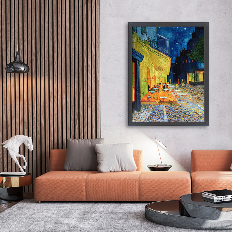" Cafe Terrace At Night " by Vincent Van Gogh, 40" W x 52" H x 2" D, Black Framed