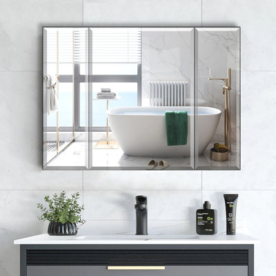 Armoire à pharmacie de 36 po x 26 po en aluminium avec tablettes réglables en verre imperméables et résistantes à la rouille