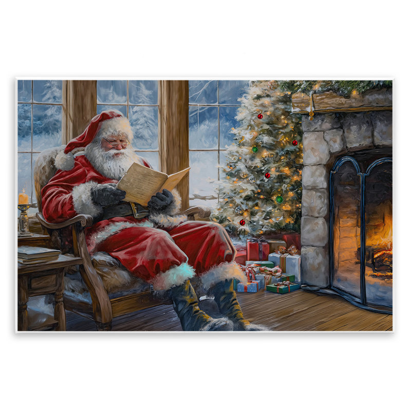 Père Noël lisant par Fire Canvas par Imagine It Images, H 10 po x l 15 po