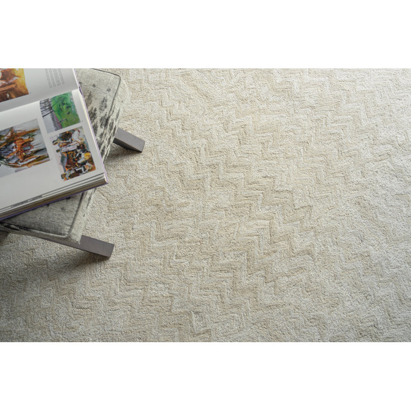 Veneta Hand Tufted Wool Area Rug in Beige, Rectangle 4' x 6'