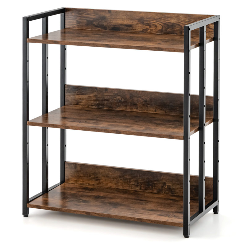Industrial Black Metal 3-Tier Adjustable Bookshelf