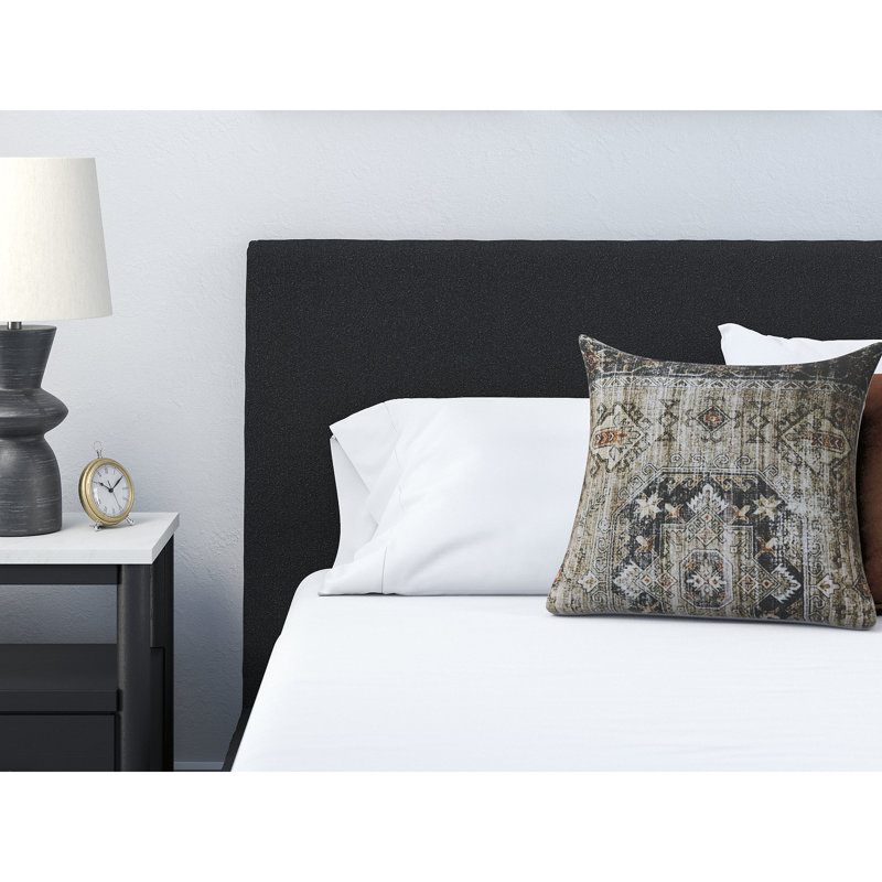 Black Queen Upholstered Bed with Wood Frame and Drawer