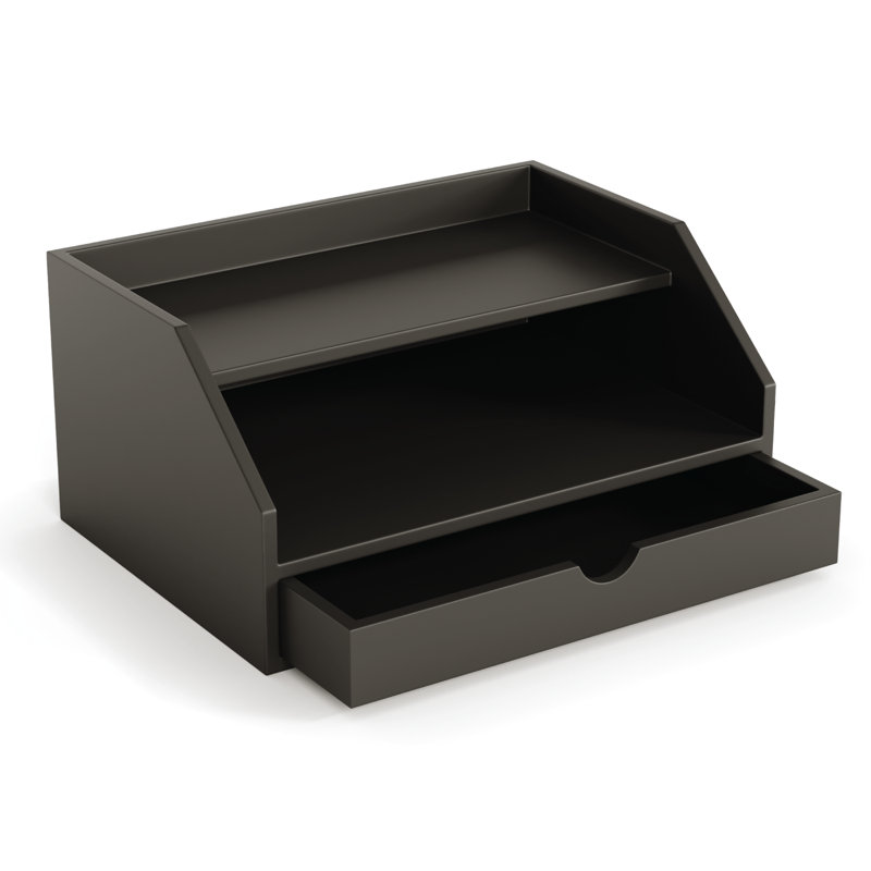Mason 3 Tier Desk Organizer with Drawer, Black