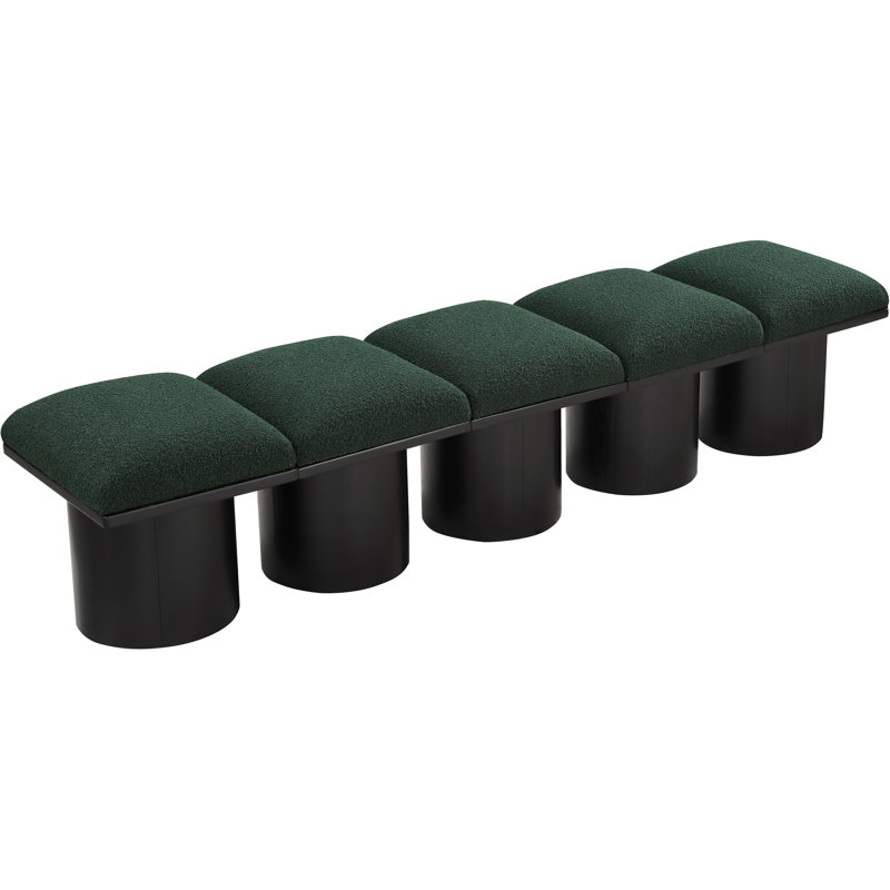 Banc rembourré Horatia, Tissu bouclé vert, H 17,5 po x l 90 po x P 15,5 po, Noir, noir, noir, noir