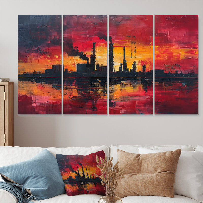 «Yellow Red», production de Pioneers Factories - ensemble d'art sur toile Factories, H 32 po x l 64 po