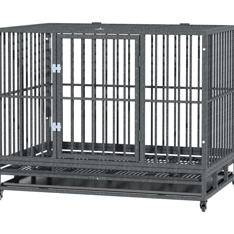 Caisse pour chien en métal avec roues verrouillables, 43 po, porte double, plateau amovible, gris pour chiots