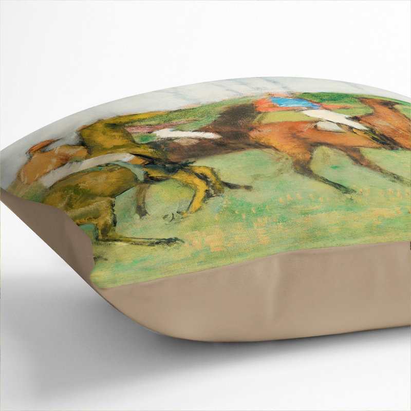 Jockeys And Race Horses Square Throw Cushion, Stone, 55cm H x 55cm W x 20cm D