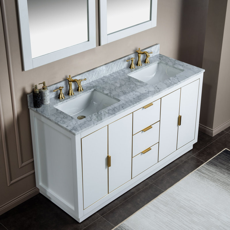 Meuble-lavabo en bois massif 60 po x 21 po x 33 po pour comptoir de 8 po, Blanc