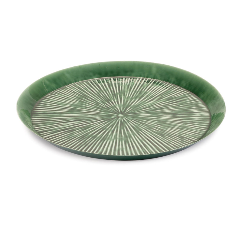 Plateau rond en métal gravé 13,5 po, Vert