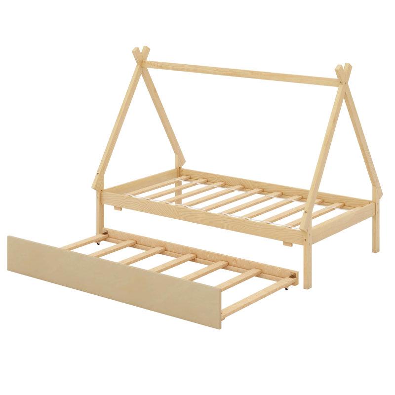 Lit de sol de tente simple Aquaisha, cadre de lit simple House avec lit gigogne escamotable, Naturel