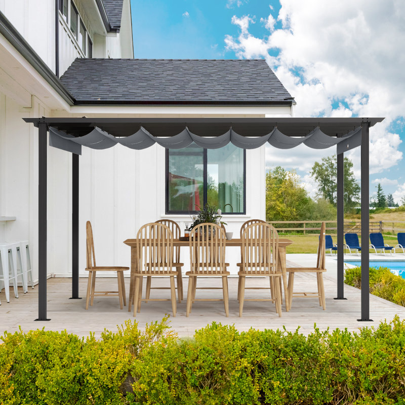 Aluminum Pergola with Retractable Canopy, Gray, 13 ft. W x 10 ft. D