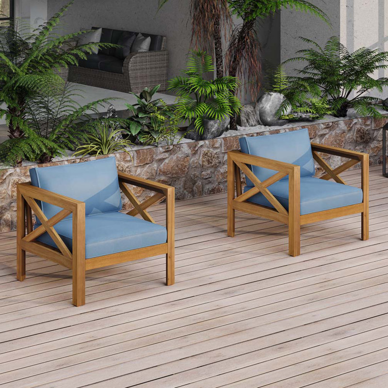 Outdoor Acacia Wood Club Wooden Armchair, Blue