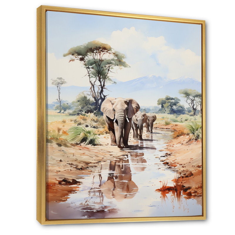 Faune éléphant majestueux II, H 44 po x l 34 po x P 1,5 po, Cadre flottant doré