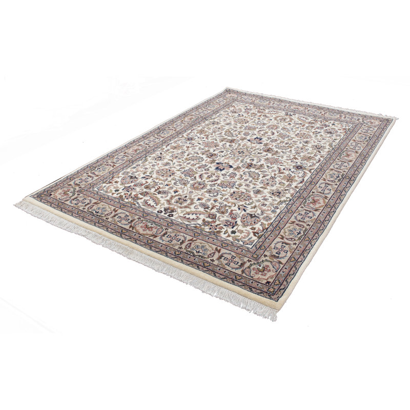 Handgefertigter Teppich Silberston in Beige, Runner 70 x 140cm