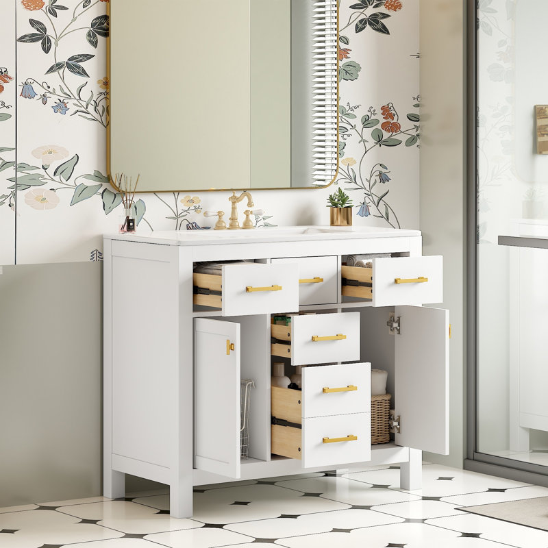 Meuble-lavabo 36 po avec lavabo en céramique, White