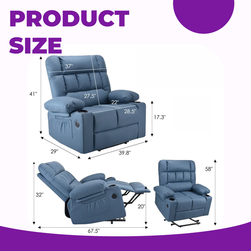 Vivez l'expérience ultime de relaxation: Fauteuil inclinable électrique surdimensionné avec massage, chaleur et ports USB - Confort d'inclinaison électrique pour les personnes âgées et les grands