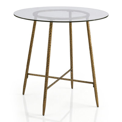 Corrinne Tempered Glass Top Counter Height Hammered Forged Steel Dining Table
