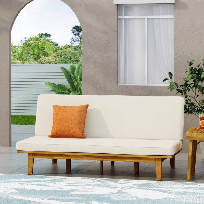  Banc réglable en bois pour l'extérieur avec dossier à lattes et design Mid-Century moderne, beige et teck