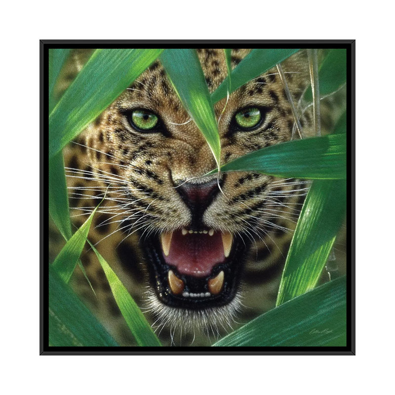 Jaguar embuscade, carré, H 37 po x l 37 po x P 1,5 po, Toile avec cadre noir, Pas de tapis