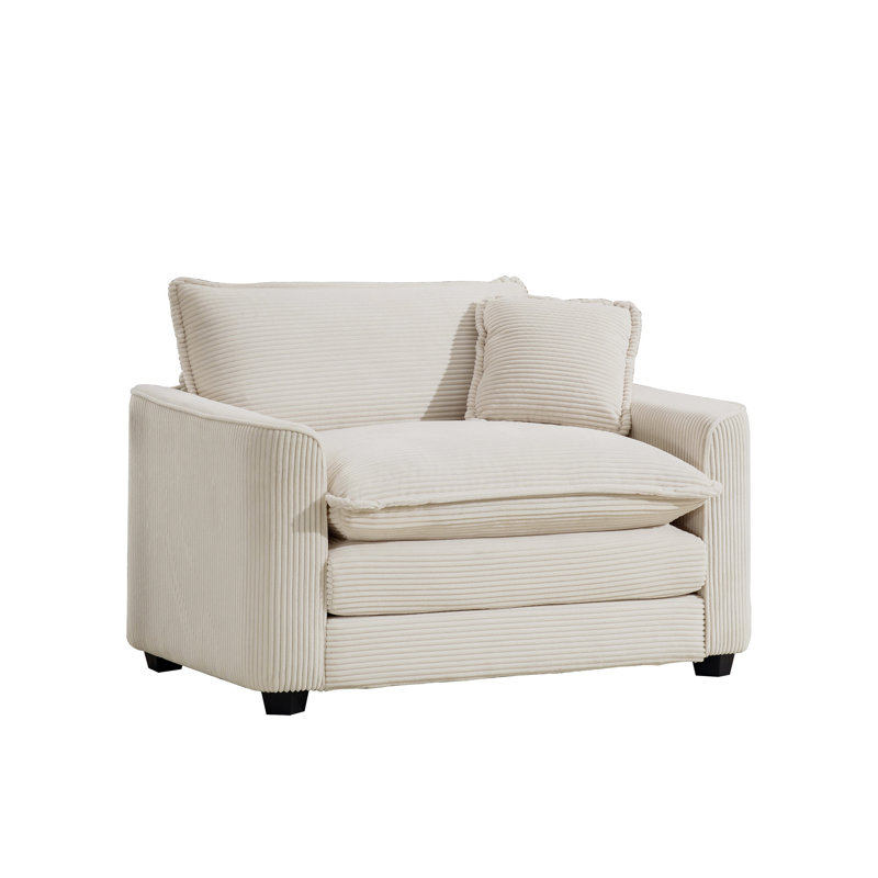 Fauteuil d'appoint en velours côtelé de 45 po de largeur avec siège profond de 25,2 po, blanc, Beige