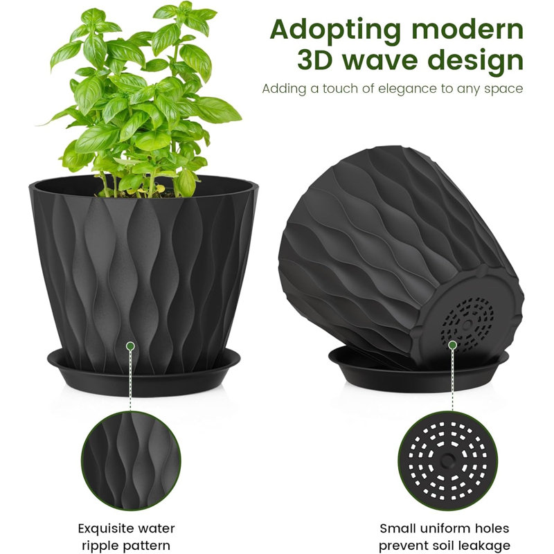 Ensemble de 7 pots à plantes en plastique noirs (7 / 6,5 / 6 / 5,5 / 5 / 4,5 / 4 pouces)