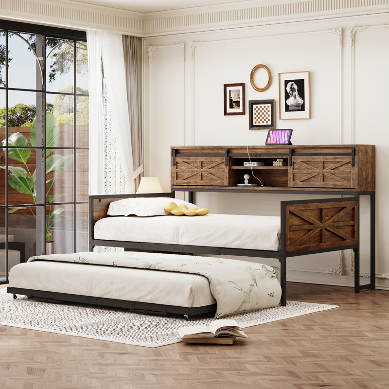 Pull Out 3-in-1 Convertible Sofa Bed With Storage And Sockets, Brown