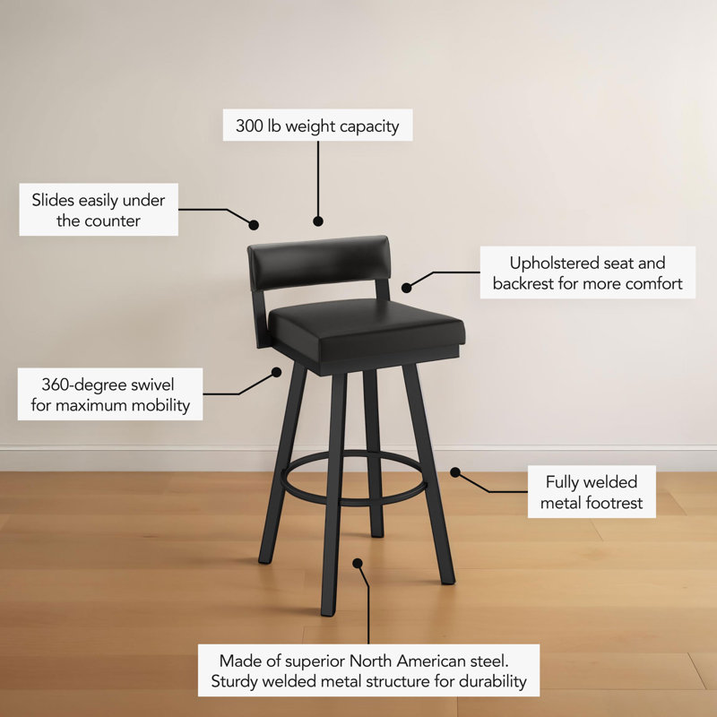 Lowndesboro Swivel Counter & Bar Stool, Black, Black, Bar Stool (30.75" Seat Height)