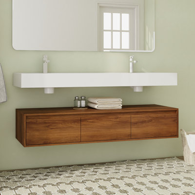 Meuble-lavabo mural double 60 po avec comptoir en résine 60 po
