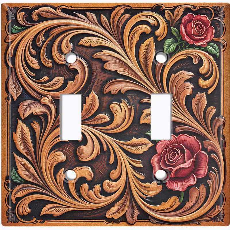 Couvercle de plaque d'interrupteur en métal; Bascule de taille standard 2 US - image imprimée de la conception de la rose de l'Ouest