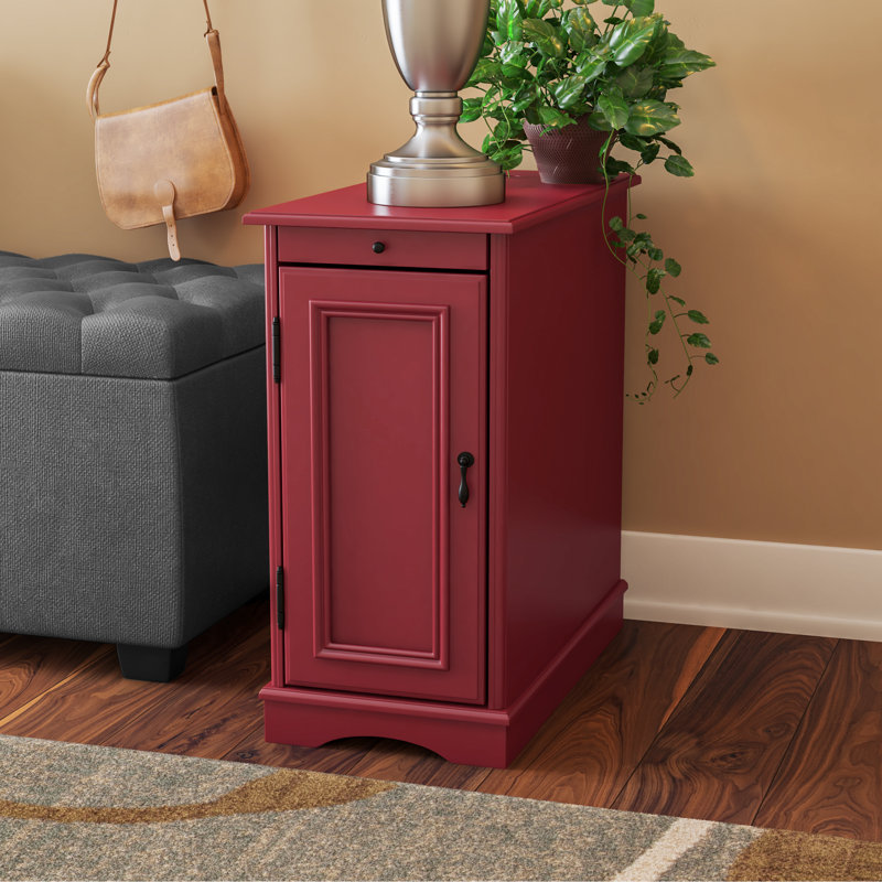 Bankhead 24'' Tall Storage End Table with Built-In Charging Station, Red