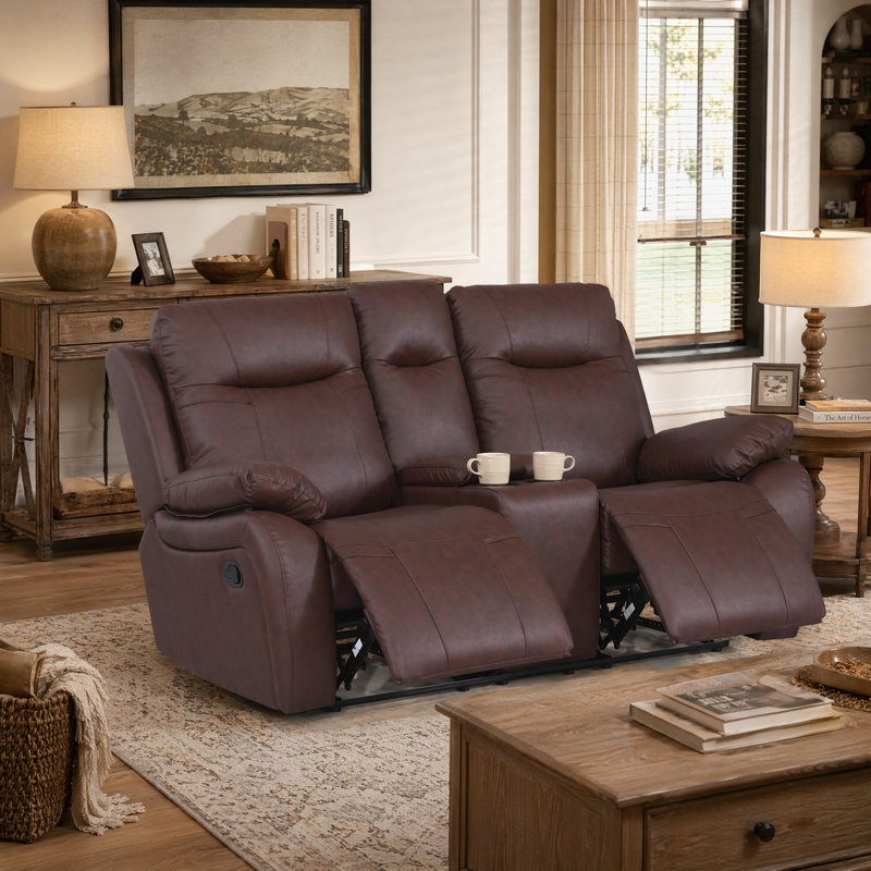 Bhuvi 70.47'' Faux Leather Reclining Loveseat, Brown Faux Leather