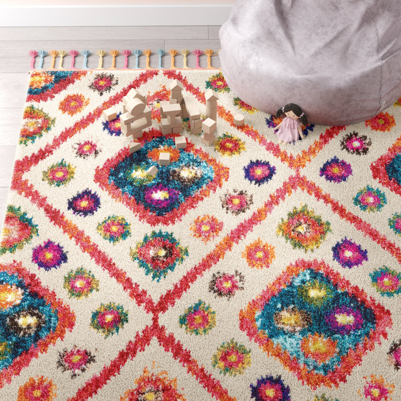 Raul Moroccan Ivory/Red/Orange/Turquoise Rug, Rectangle 7'10" x 10'6"