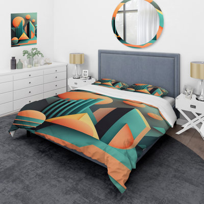 Graphic Retro Compositions II - Abstract Geometric Duvet Cover Set - Microfiber Polyester
