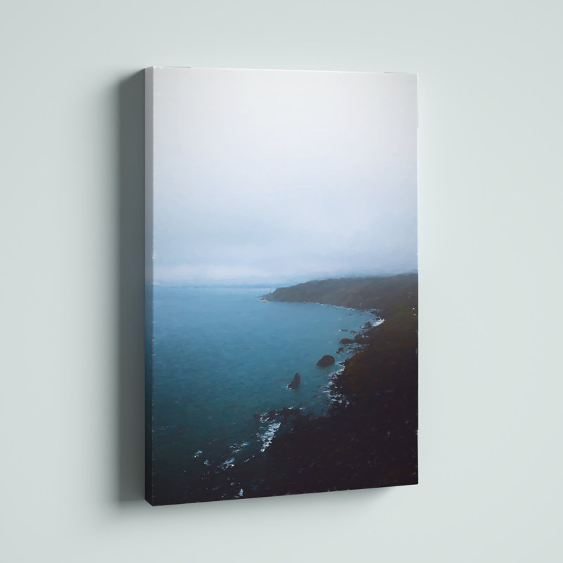 Foggy Rocky Coast Painted - Photographie sur toile tendue, H 18 po x l 12 po