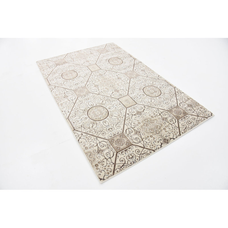 Tapis contemporain de couleur ivoire Emigdio, Rectangle 10 pi x 13 pi