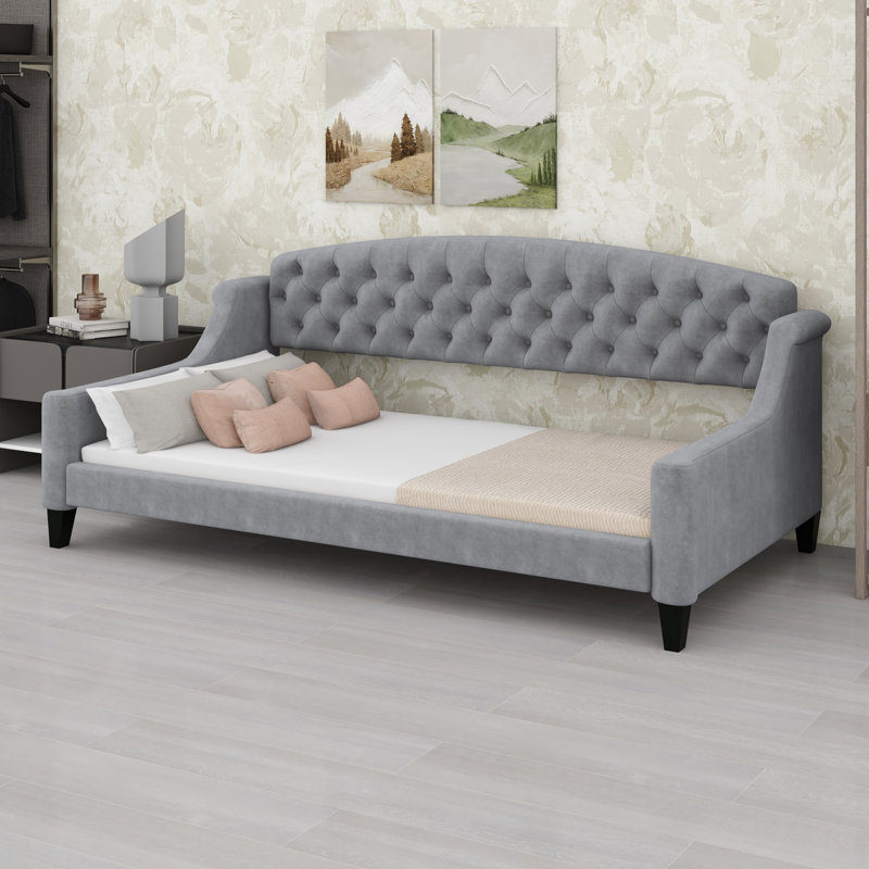 Elegant Tufted Button Daybed, Modern Luxury Design, Gray, Twin