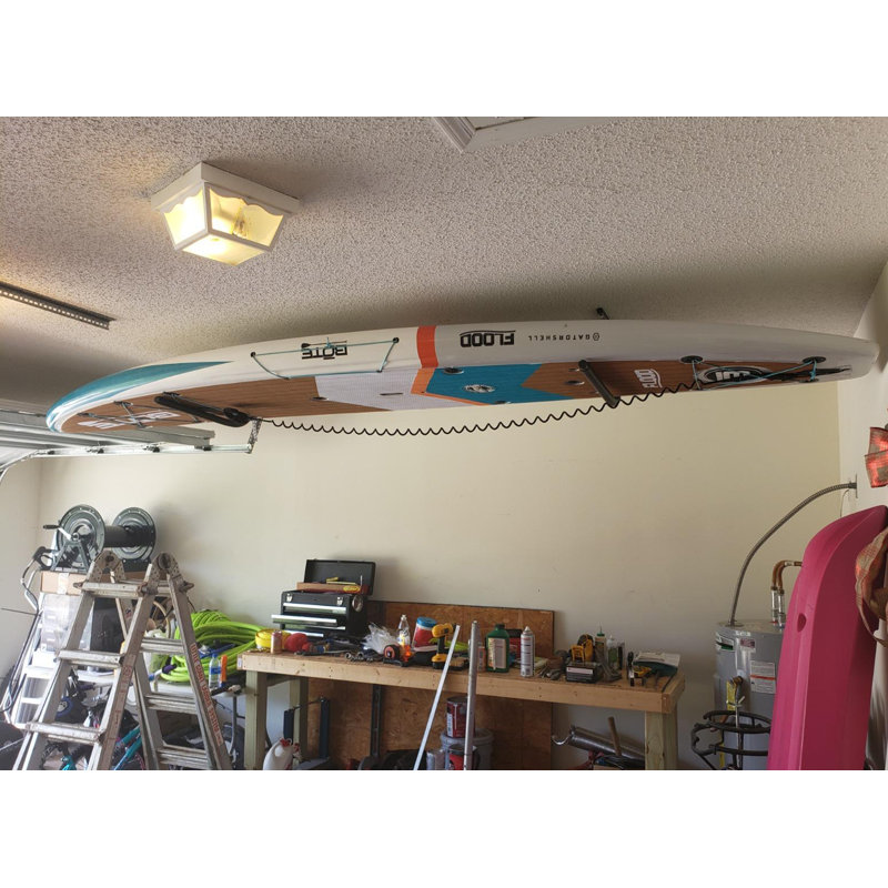 Dual-Mount Steel Surfboard & SUP Rack - 50Lbs Capacity, Padded Arms, Ceiling/Wall Storage for Kayaks