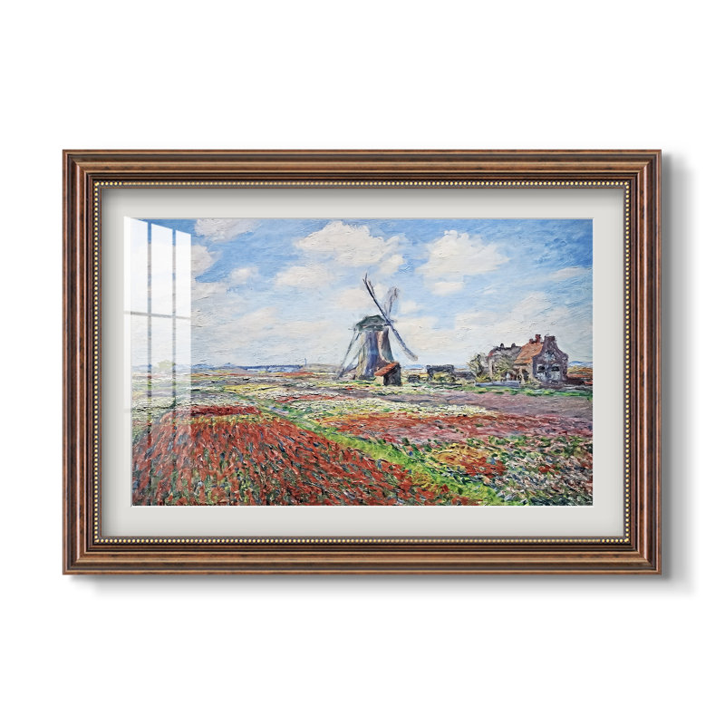 Amelia " Tulip Fields With The Rijnsburg Windmill " by Claude Monet, 16x22 INNER SIZE, Framed Print with Mat