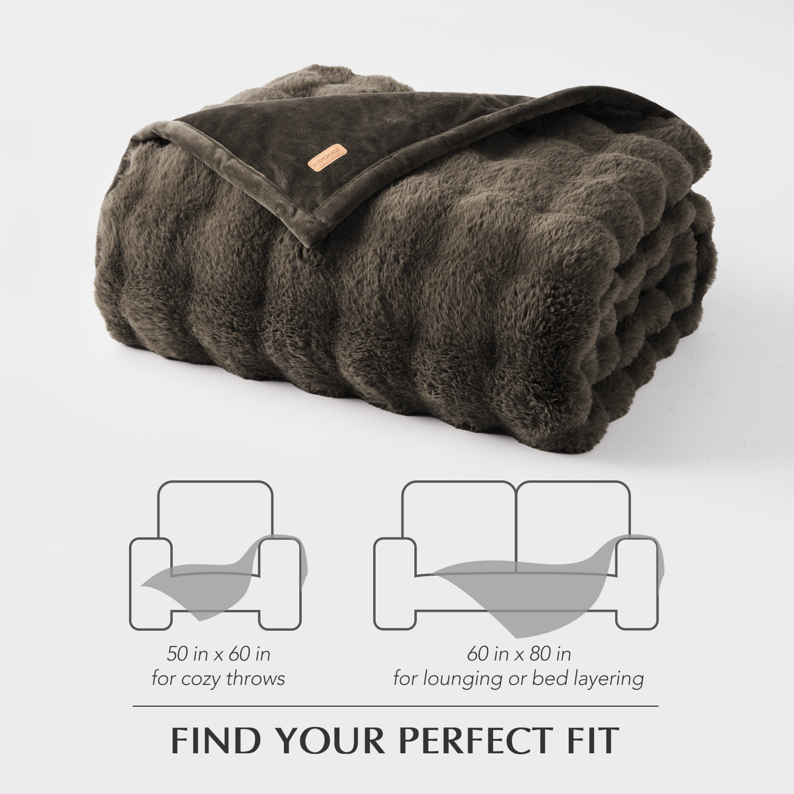 Ridgeline Faux Fur Throw Blanket, Ivory White, 80" L x 60" W