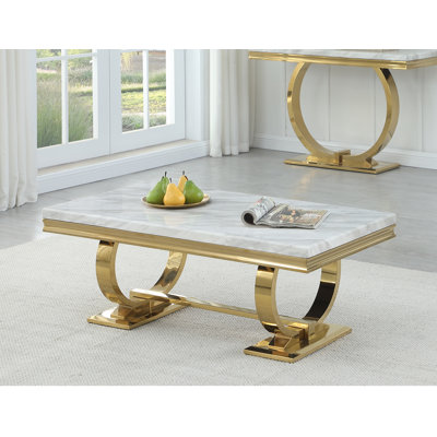 Table basse rectangulaire en marbre avec double piédestal 47,5 po Monroe 