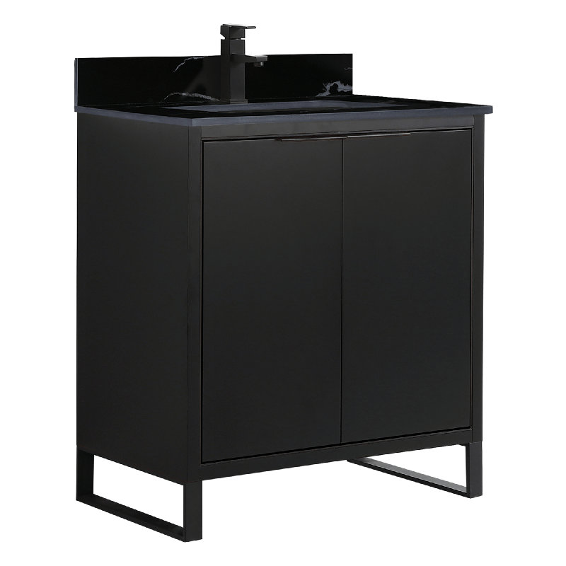 Gesa 30'' Single Bathroom Vanity with Stone Top, Black Matte, Matte Black