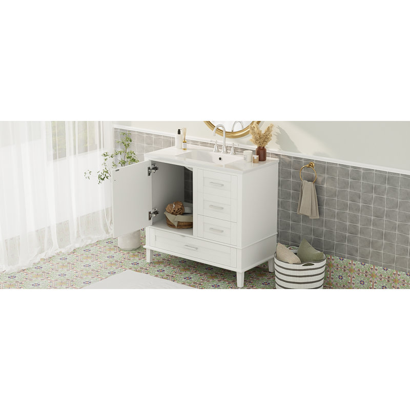 36" Bathroom Vanity with Solid Pine Frame, white, Gold